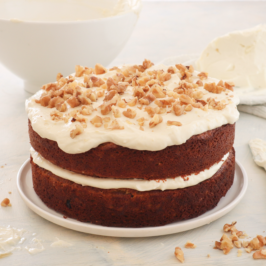 Grain-free carrot cake with yogurt frosting