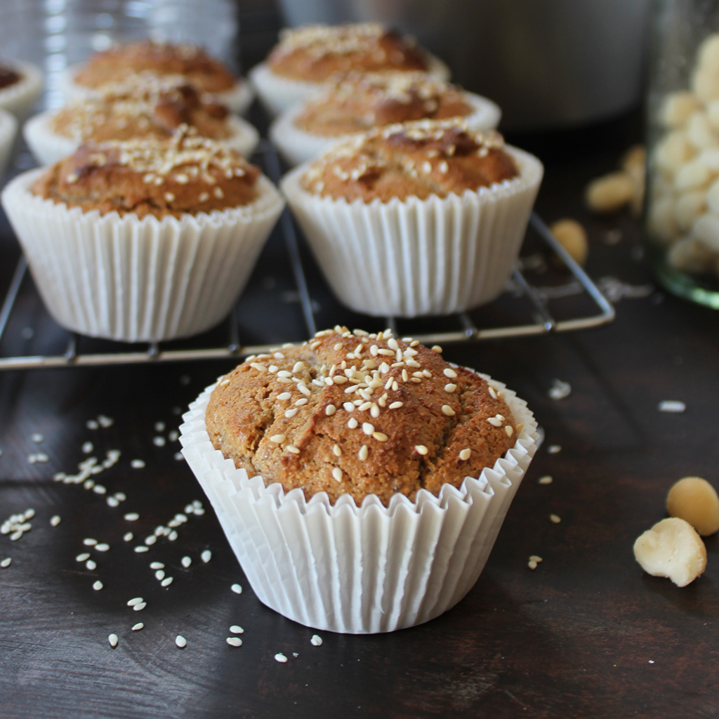 Paleo coconut, macadamia & sesame muffins