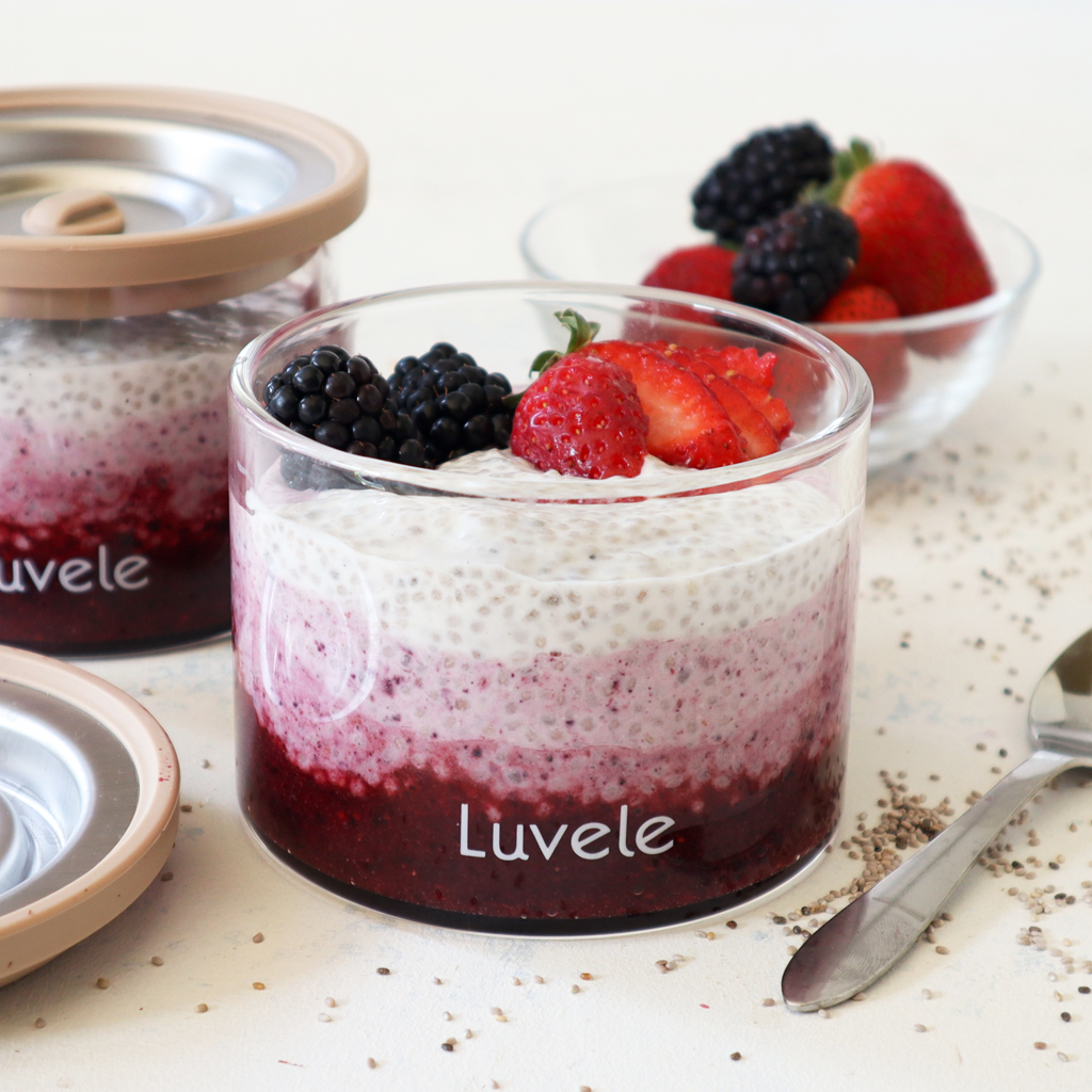 Layered yogurt and berry chia pudding