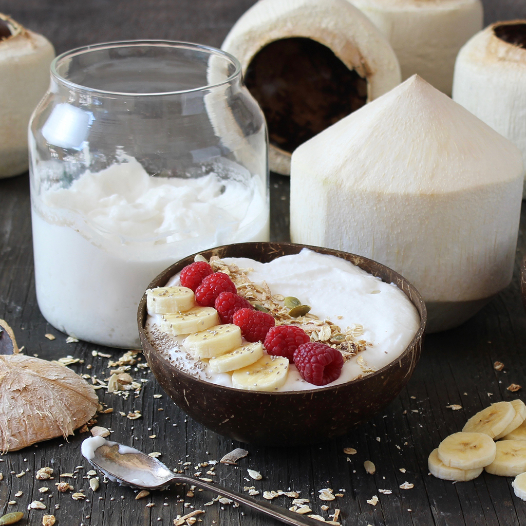 Coconut yoghurt made from young drinking coconuts